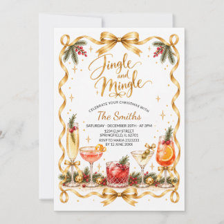 Gold Coquette Jingle and Mingle Christmas Party Invitation
