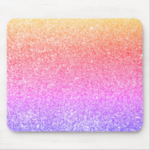 Gold Coral Pink Purple Sparkly Rainbow Glitter Mouse Pad