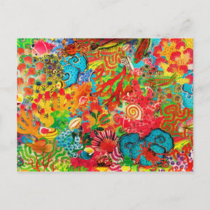 Gold Coral Summer Tropical Ocean Fish Watercolor Holiday Postcard