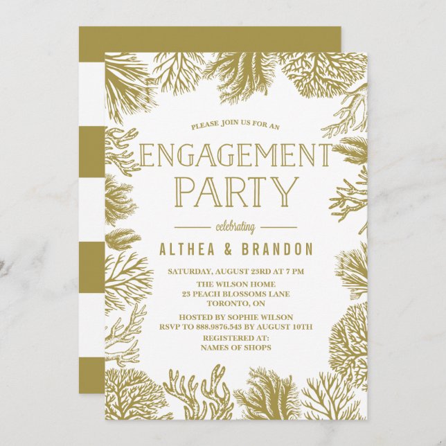 Gold Corals Frame Beach Engagement Party Invitation (Front/Back)