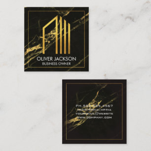 Gold Corp Icon   Black Gold Marble Background Square Business Card