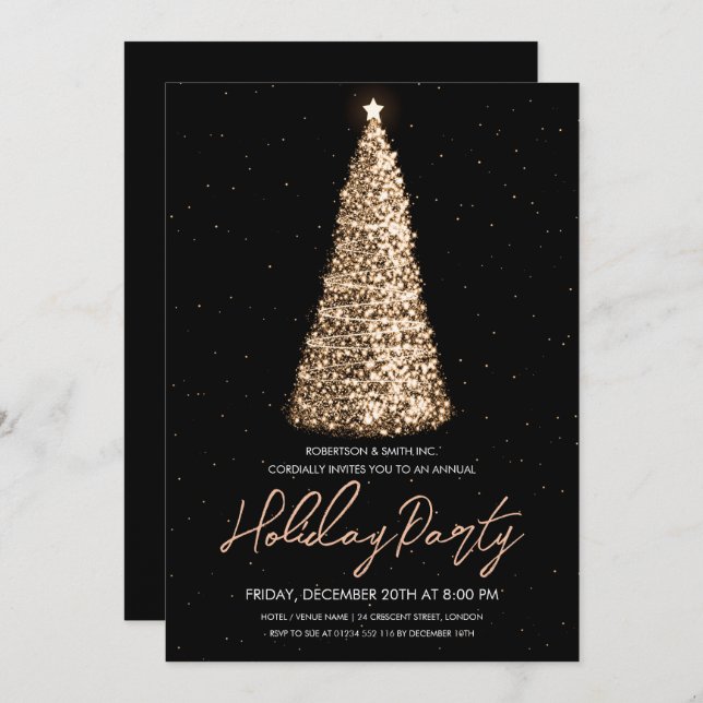 Gold Corporate Xmas Tree Holiday Party Invitation (Front/Back)
