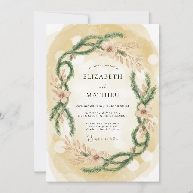 Gold Cosy Winter Wedding Invitation (Front)