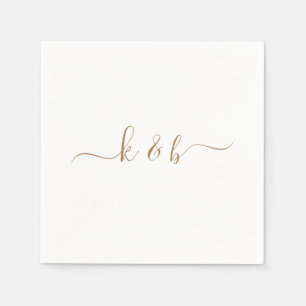 Gold Couple Initials Swash Script White  Napkin