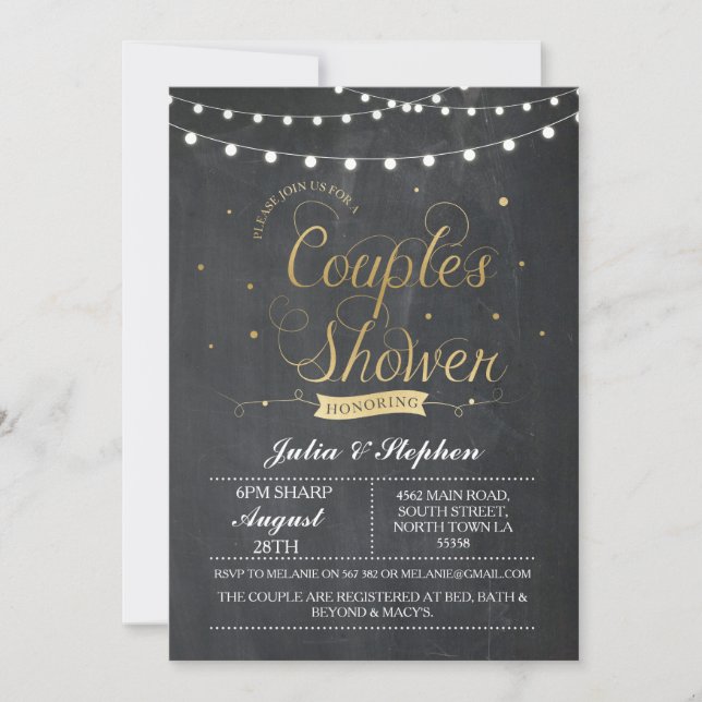 Gold Couples Shower Polka Dot Chalk Invite (Front)