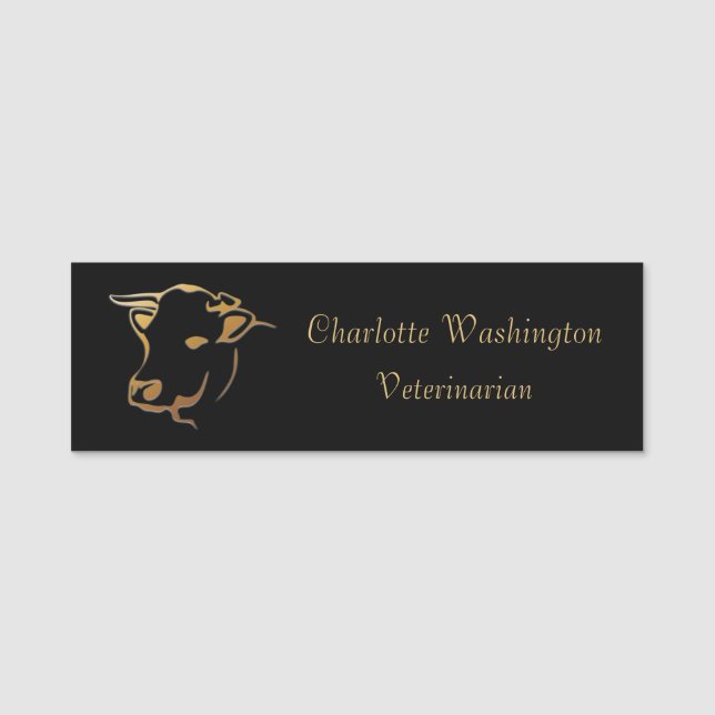 Gold Cow Head Veterinarian Name Tag (Front)