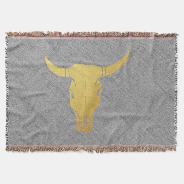 Gold Cow Skull Throw Blanket (Front)