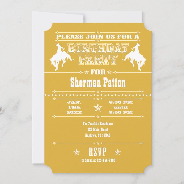 Gold Cowboy Rodeo Birthday Party Invitation (Front)