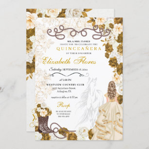 Gold Cowgirl Charro Western Quinceañera Invitation
