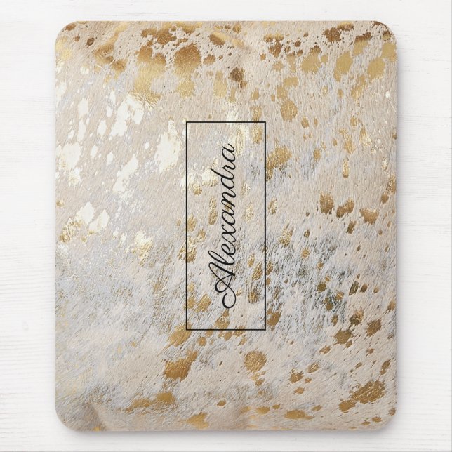 Gold Cowhide Personalized Print Metallic Mouse Pad (Front)