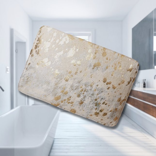 Gold Cowhide Print Metallic Bath Mat (Gold Cowhide Print Metallic Bath Mat)