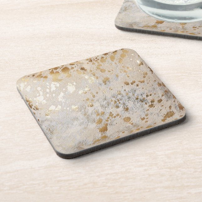 Gold Cowhide Print Metallic Coaster (Left Side)