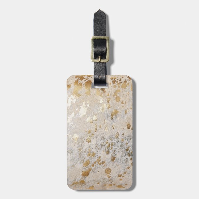 Gold Cowhide Print Metallic iPhone Case Luggage Tag (Front Vertical)