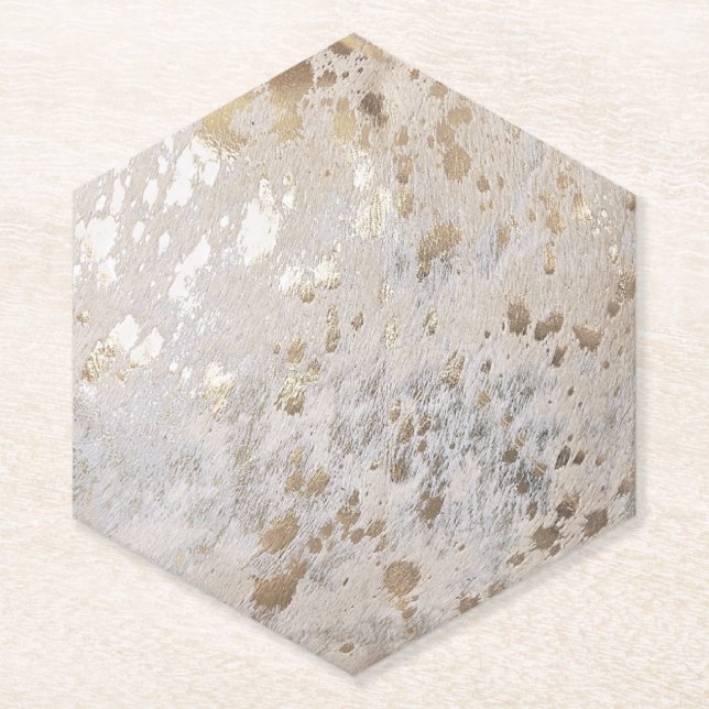 Gold Cowhide Print Metallic  Paper Coaster (Front)
