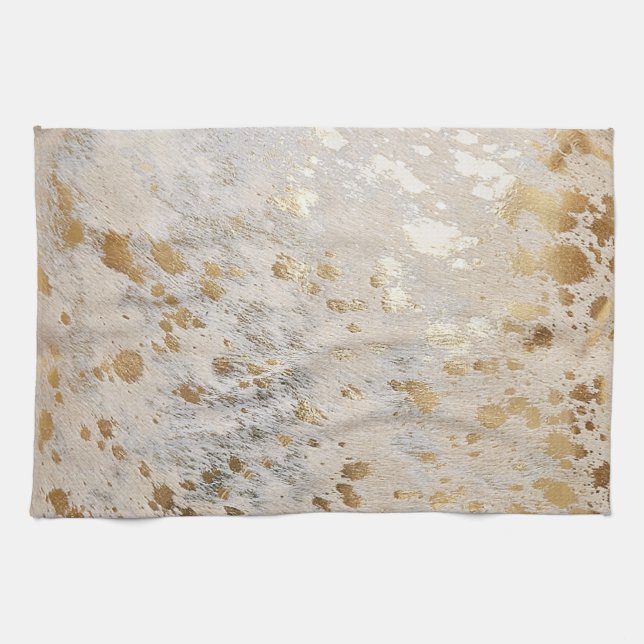 gold Cowhide Print Metallic Tea Towel (Horizontal)