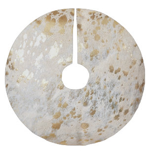 Gold Cowhide Print Metallic Western Christmas Brushed Polyester Tree Skirt