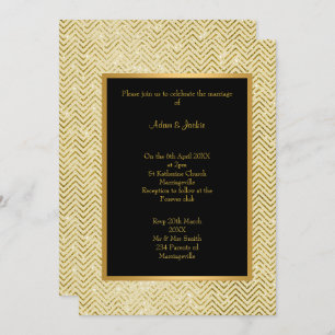 GOLD CREAM BLACK CHEVRON WEDDING INVITATION