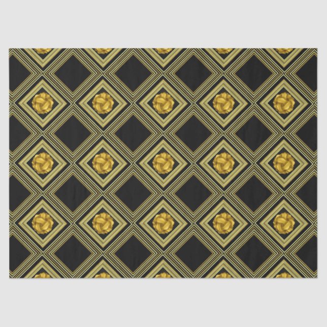 Gold Cream Black Geometric Decoupage Tissue Paper (Front)