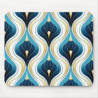 Gold, Cream, Blue Coloured Ogee Art Deco Style Mouse Pad