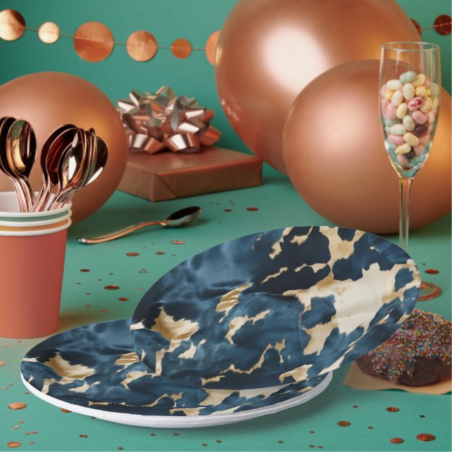 Gold Cream Blue Cowhide Paper Plate (Multi)