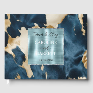 Gold Cream Blue Cream Cowhide Guest Book