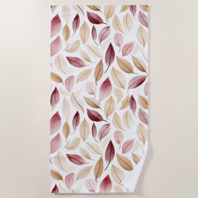 Gold Cream Blush Red Leaves  Beach Towel (Front)