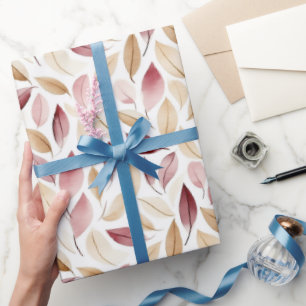 Gold Cream Blush Red Leaves Birthday Wrapping Paper