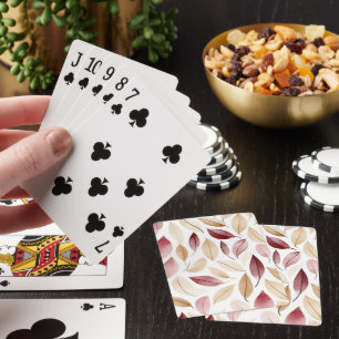 Gold Cream Blush Red Leaves Playing Cards
