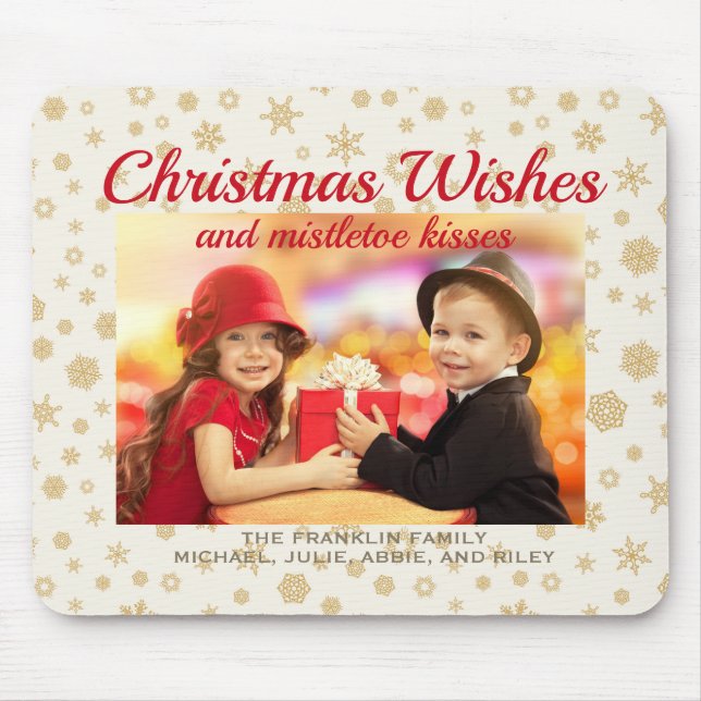 Gold Cream Christmas Snowflakes Wishes Photo Gift Mouse Pad (Front)