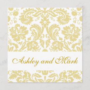 Gold Cream Floral Damask Wedding Invitation