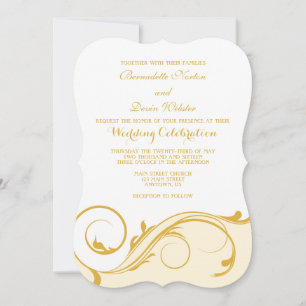 Gold Cream Floral Swirl Bracket Wedding Invites