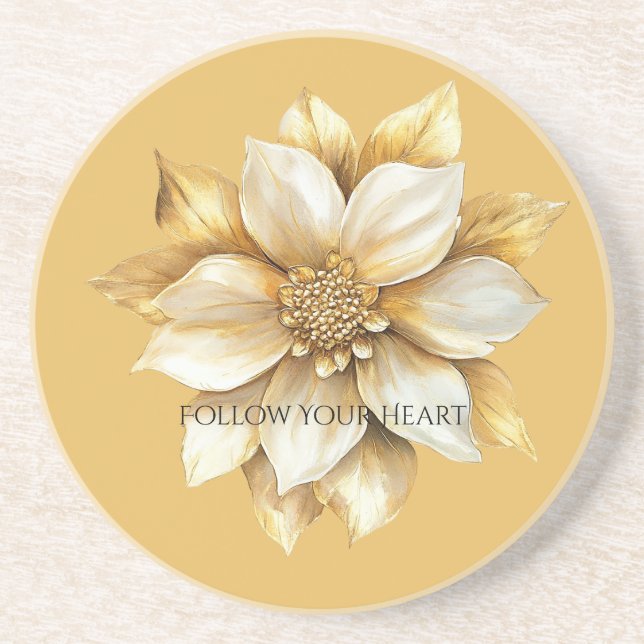 Gold Cream Flower Coaster (Front)