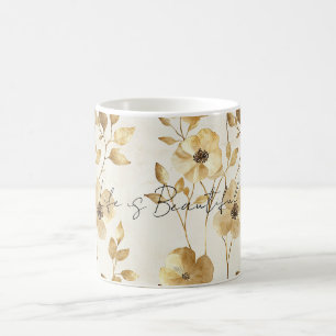 Gold Cream Flowers Coffee Mug