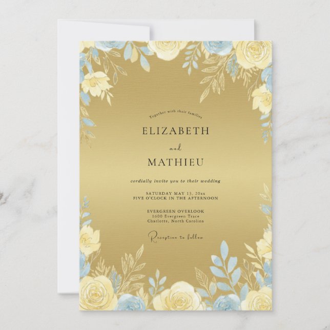 Gold Cream Foliage Eucalyptus Wedding Invitation (Front)