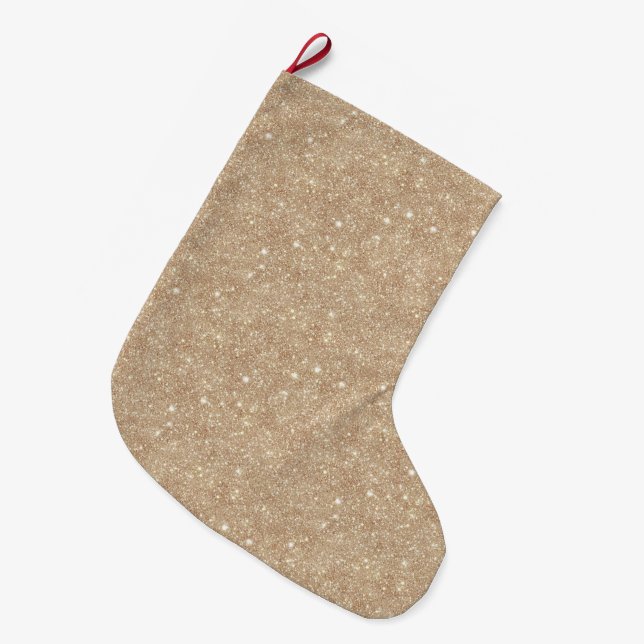 Gold Cream Glitter Christmas Large Christmas Stocking (Front (Hanging))