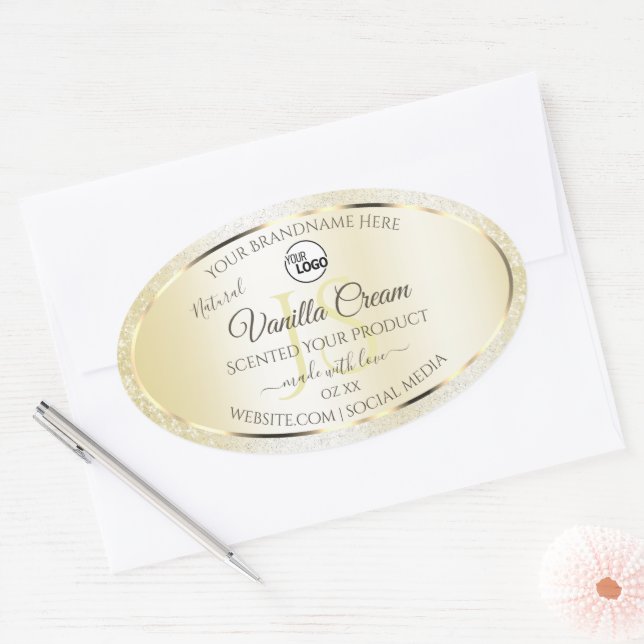 Gold Cream Glitter Product Labels Initials Logo (Envelope)