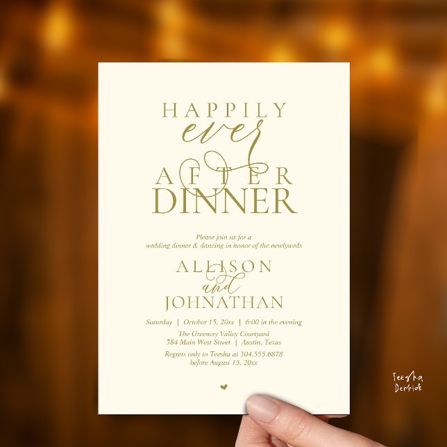 Gold Cream Happily Ever After Dinner Wedding Invitation (Cream Gold Happily Ever After Dinner Modern Script Wedding Invitation Card)