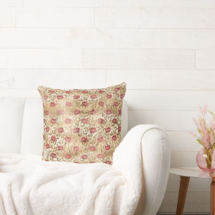 Gold Cream Leopard Red Lips Cushion
