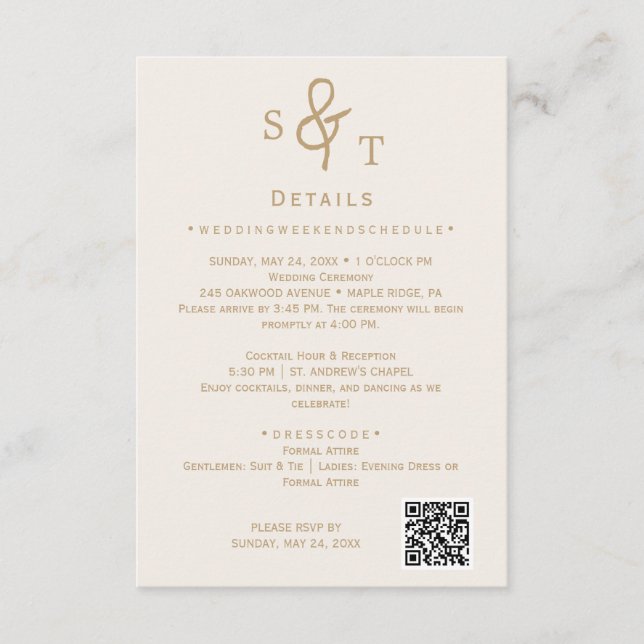 Gold Cream Minimal Wedding Details Card (Front)