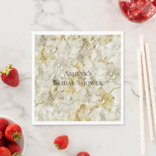 Gold Cream Orchid Flowers Bridal Shower Napkin