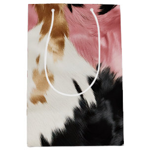 Gold Cream Pink Black Cowgirl Cowhide  Medium Gift Bag