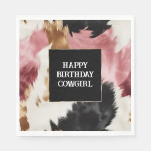 Gold Cream Pink Black Cowgirl Cowhide  Napkin