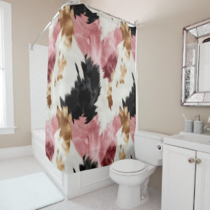 Gold Cream Pink Black Cowgirl Cowhide  Shower Curtain