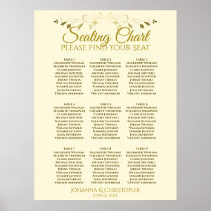 Gold & Cream Simple 9 Table Wedding Seating Chart
