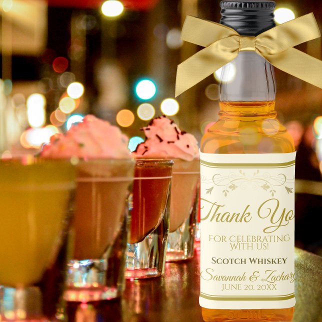 Gold & Cream Simple Elegant Wedding Thank You Mini Liquor Bottle Label (Creator Uploaded)