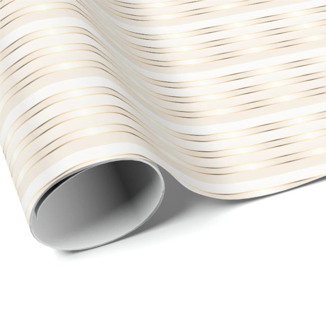 Gold Cream Stripes Pattern Christmas Wrapping Paper (Roll Corner)
