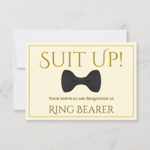 Gold & Cream Suit Up Be My Ring Bearer Card