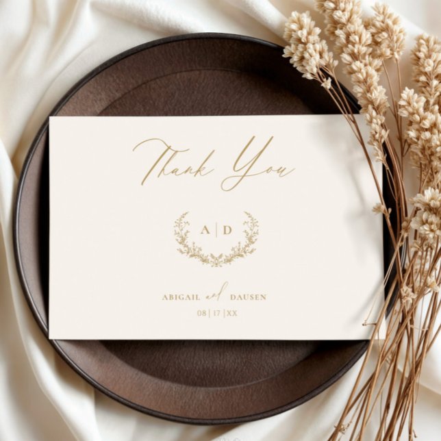 Gold & Cream Wedding Day Thank you Flat Note Card (Creator Uploaded)