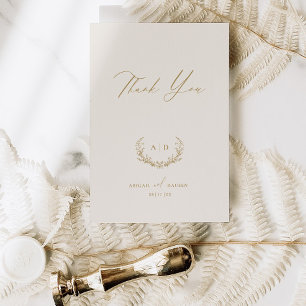 Gold & Cream Wedding Day Thank you Flat Note Card
