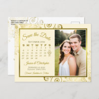 Gold & Cream Wedding Save the Date Calendar Photo